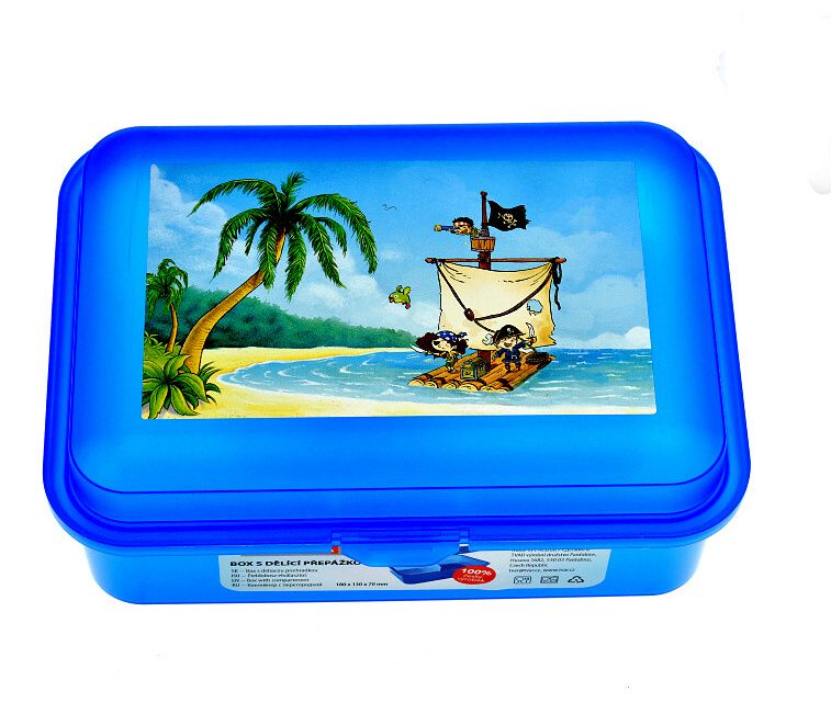 svačinový box s přepážkou Piráti modrý 18 x 13 x 7 cm Tvar