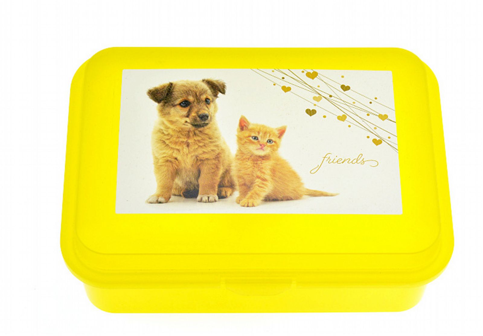 svačinový box kočka a pes žlutý 18 x 13 x 7 cm Tvar
