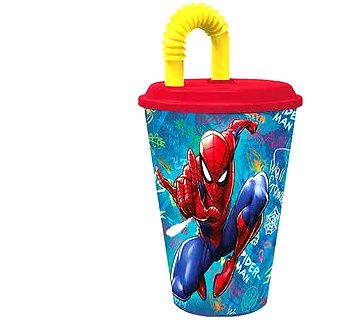 kelímek plastový s brčkem a víčkem "Spiderman" 430 ml Storline
